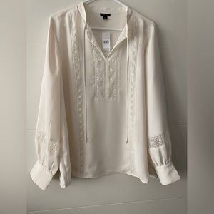 NWT Ann Taylor Long-Sleeve Tie-Neck Blouse, Size Large